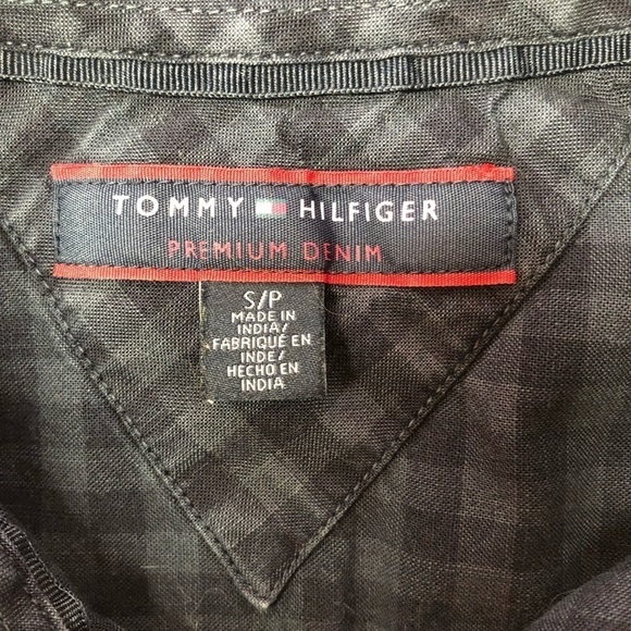 TOMMY hilfiger premium denim 2 tone navy long sleeve shirt small - Picture 2 of 8